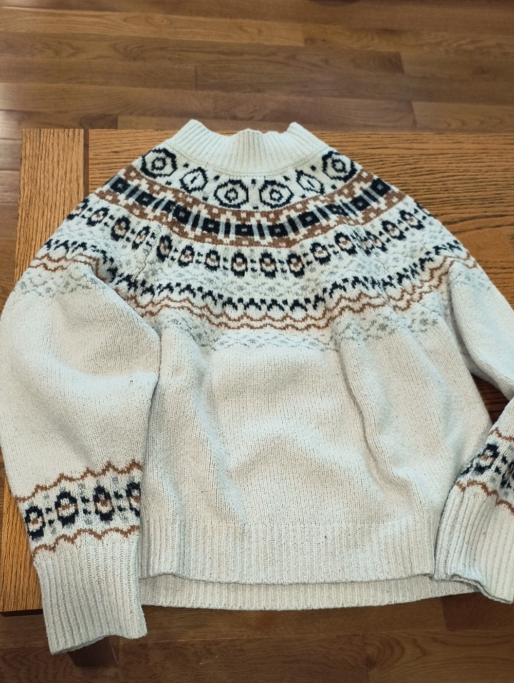 cupcakes & cashmere Cream Fair Isle Turtleneck Sweater with Navy & Brown Accents